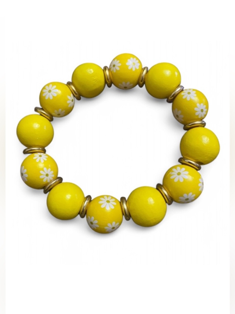 Vibrant Yellow Beaded Bracelet with Daisies